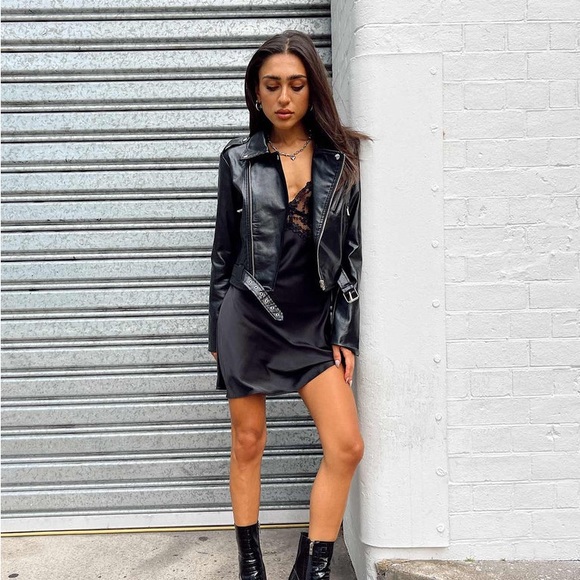 NWOT - THE ZEPPELIN FAUX LEATHER JACKET BLACK - Small S 4 - Picture 5 of 8